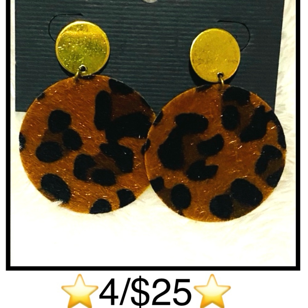 Leopard Print Faux Fur Textured Circular Drop Statement Earrings